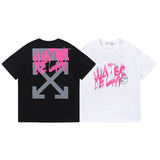 Wholesale off short sleeve ow dissolved arrow gradient starry sky splash ink t-shirt yellow tape warning line love