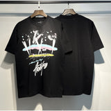 amri flow paint graffiti letter starry sky classic logo print short sleeve couple t-shirt