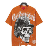 High version gods short sleeve heavy weight washed fog high street rock band skull pure cottonprinting round