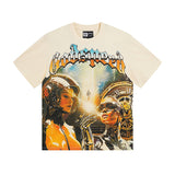 European and american high street gd rock heavy industry washed distressed skull letter speed short sleeve