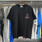 Rhude T Shirts Sunday Morning Fever Pink Arrow Print Men's and Women's Crew Neck Short Sleeves