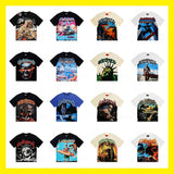 Cross-border gs american high street washed retro skull racing machine girl printing short-sleeved fashion