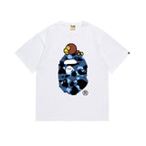 Early spring/summer camo ape head collaboration - little monkey logo print short sleeve couple's trendy tee
