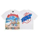 European and american high street gd rock heavy industry washed distressed skull letter speed short sleeve