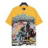 Cross-border wholesale high version gods short-sleeved heavy weight washed fog high street skull pure cotton printed round