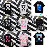 Wholesale off short sleeve ow dissolved arrow gradient starry sky splash ink t-shirt yellow tape warning line love
