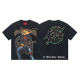 European and american high street gd rock heavy industry washed distressed skull letter speed short sleeve