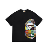 Wholesale japanese style side plaid camo ape head short sleeve color block trendy t-shirt for summer