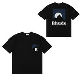 Rhude T Shirts Moonlight Blue Printed Cotton Casual Short Sleeve Men and Women