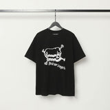 beheaded bear short-sleeved pa flame letter flow paint back logo trendy couple t-shirt