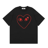 Correct version star kawakubo pla heartembroider short-sleeved pure cotton red heart peach couple t-shirt y