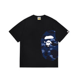 Wholesale japanese style side plaid camo ape head short sleeve color block trendy t-shirt for summer