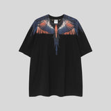 mb short-sleeved python lion head colorful feather wings t-shirt european and american loose couple