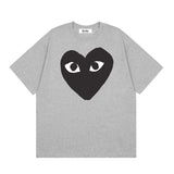 Correct version star kawakubo pla heartembroider short-sleeved pure cotton red heart peach couple t-shirt y