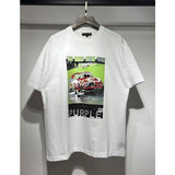 Wholesale american streetwear purple flow paint letter graffiti logo high-quality short-sleeve t-shirt for men and couples