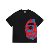 Wholesale japanese style side plaid camo ape head short sleeve color block trendy t-shirt for summer