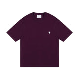 Ami clams embroidered heart color block crew neck short sleeve loose fit cotton t-shirt summer top