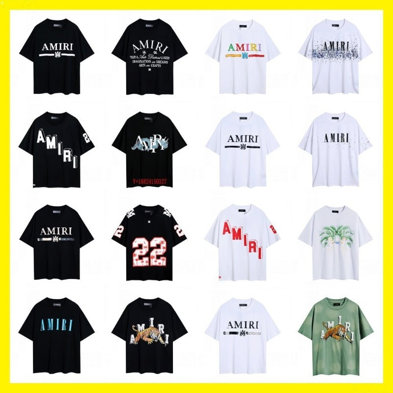 Wholesale foreign trade amir washed distressed tiger head number & letter logo short sleeve t-shirt