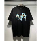 amri flow paint graffiti letter starry sky classic logo print short sleeve couple t-shirt