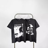 Erd melancholic rich second generation short-sleeved portrait sketch graffiti cross-border new high street loosecasual print