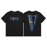 Cross-border supply large v letter lne cherry blossom short half-sleeve sketch embroidery lip print graffiti print short