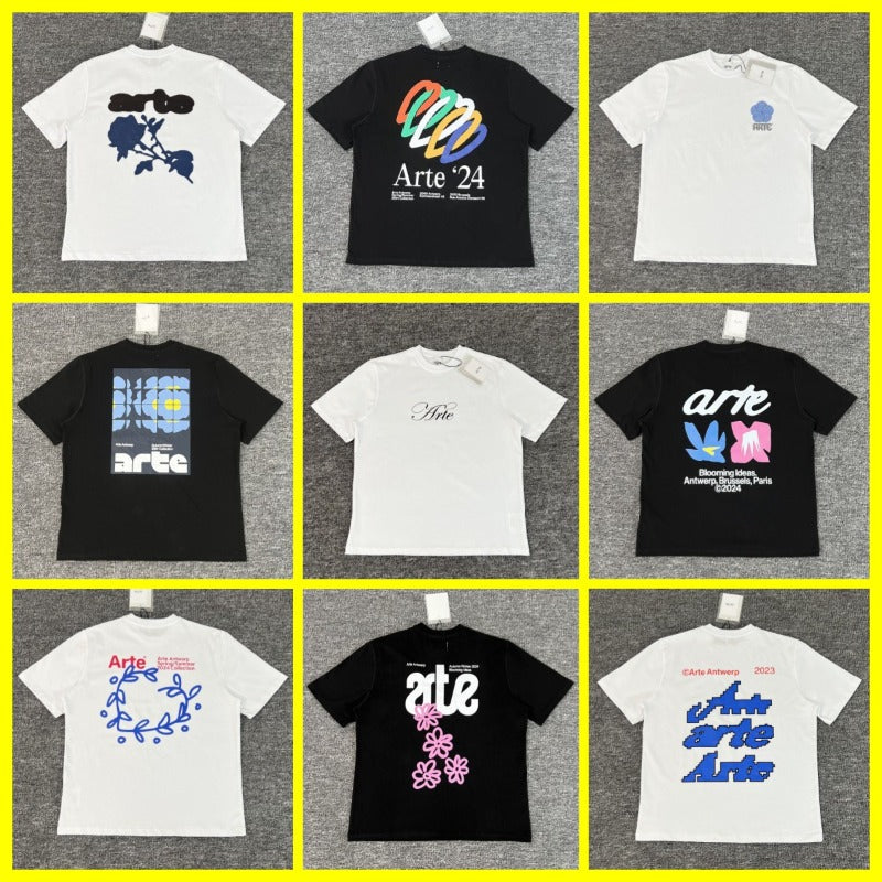 Arte summer tshirt student tops blue rose printing t-shirt casualloose short sleeve trendy