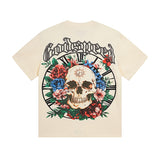 European and american high street gd rock heavy industry washed distressed skull letter speed short sleeve