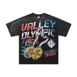American valley washed distressed printing short-sleeved t-shirt valeforever hoodie sweatshirt long