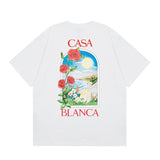 casa casablanca short-sleeved fantasy door letter logo printingstylish round neck short-sleeved t-shirt