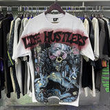 Meichao life husters masked tattoo angel print hotfix rhinestone lettering oversized casual short sleeve t-shirt
