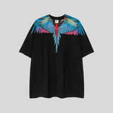 mb short-sleeved python lion head colorful feather wings t-shirt european and american loose couple