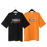 Vtm letter american style no photo printing loose washed distressed short sleeve t-shirt couple outfit
