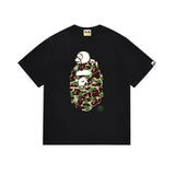 Early spring/summer camo ape head collaboration - little monkey logo print short sleeve couple's trendy tee