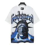 Cross-border wholesale high version gods short-sleeved heavy weight washed fog high street skull pure cotton printed round