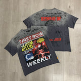 First row american trend high quality washed retro hot diamond casual short-sleeved t-shirt