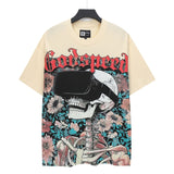 Cross-border wholesale high version gods short-sleeved heavy weight washed fog high street skull pure cotton printed round