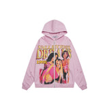 American retro valeforever washed & distressed hotfix rhinestone cotton shorts high street hooded sweatshirt