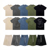 Wholesale saint vanity american washed & drilled short sleeve t-shirt & trendy shorts set for export