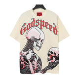 Cross-border foreign trade high version gods short-sleeved heavy weight washed fog high street skull pure cotton printed round