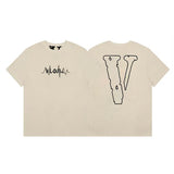 Cross-border supply large v letter lne cherry blossom short half-sleeve sketch embroidery lip print graffiti print short