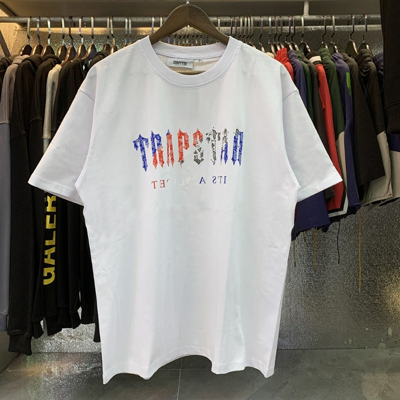 Cross-border foreign trade wholesale trapstar gradient letter ts tiger head printing short-sleeved couple loose high street
