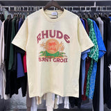 Rhude T Shirts Coconut Printed Cotton Casual Short Sleeve Men and Women