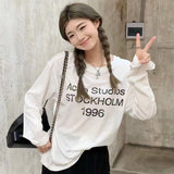 Cross-border insa washed and distressed old letter printing high street long-sleeved loose couple