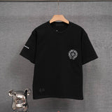 authentic edition chest pocket cross gradient horseshoe flower print short sleeve couple t-shirt