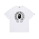 Early spring/summer camo ape head collaboration - little monkey logo print short sleeve couple's trendy tee