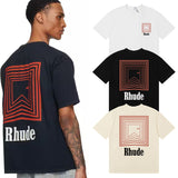 Rhude T Shirts Chevron Red Printed Cotton Casual Short Sleeve Men and Women