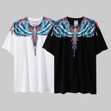 Cross-border wholesale european and american mb short-sleeved gradient colorful wings t-shirt couple black and white feather half