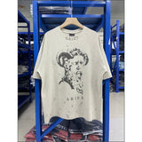 Saint michael co-branded skull letter high street retro washed distressed loose round neck short-sleeved t-shirt