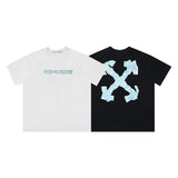 Wholesale off short sleeve ow dissolved arrow gradient starry sky splash ink t-shirt yellow tape warning line love