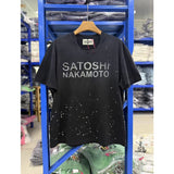 Satoshi summer american retroletterprinting washed and distressed spray dirty crackle loose short-sleeved t-shirt